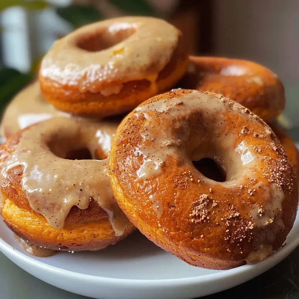 Close-up of a healthy pumpkin donut showcasing a golden-brown exterior with a soft texture.