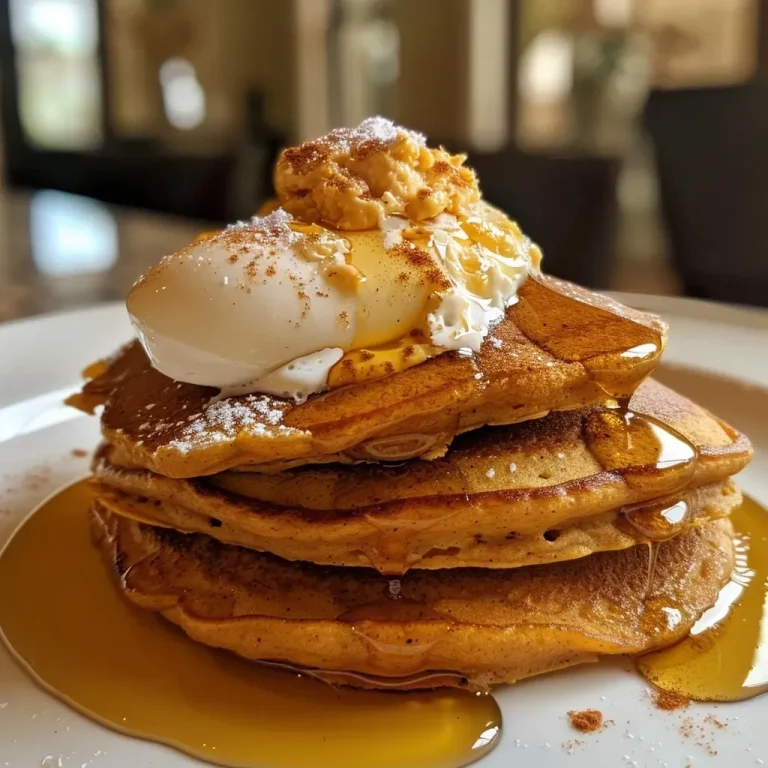 ['Close-up side view of a stack of healthy pumpkin pancakes, topped with a drizzle of syrup.', 'Juicy and fluffy pumpkin pancakes with a golden-brown exterior served on a plate.', 'A delicious serving of healthy pumpkin pancakes showcasing their texture and rich color.', 'Side view of fluffy pumpkin pancakes, garnished and ready to be enjoyed.']