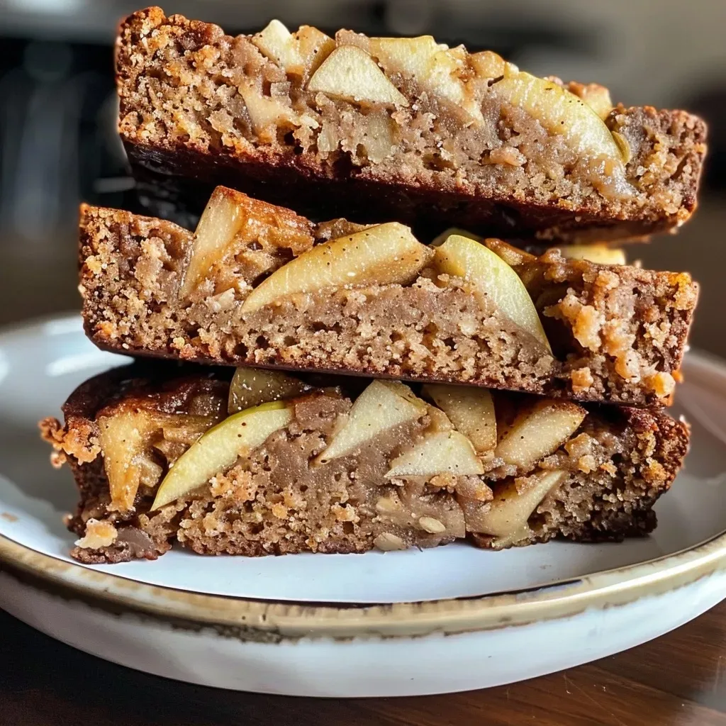 A side view of a loaf of High Protein Cinnamon Apple Banana Bread with visible chunks of apples and bananas.