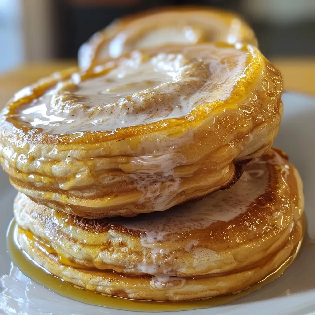 Close-up view of a golden, flaky pumpkin cream cheese danish with a glossy topping.
