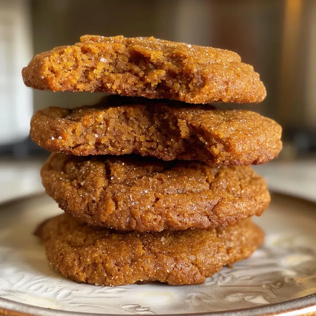 ['Close-up view of golden-brown low-calorie pumpkin cookies with creamy frosting on top.', 'Side view of freshly baked low-calorie pumpkin cookies, showcasing their soft texture and pumpkin spice topping.', 'Delicious low-calorie pumpkin cookies arranged on a plate, featuring a rich cream cheese frosting.', 'Juicy low-calorie pumpkin cookies with a sprinkle of pumpkin spice, captured in vibrant detail.']