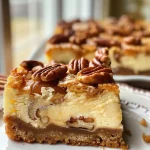 ['Side view of Maple Cheesecake Bars drizzled with maple bourbon syrup on a white plate.', 'Close-up of creamy Maple Cheesecake Bars topped with a glossy maple bourbon drizzle and pecans.', 'Delicious Maple Cheesecake Bars with a rich bourbon syrup glaze and scattered pecans, captured from a side angle.', 'Generously drizzled Maple Cheesecake Bars featuring a golden glaze and finely chopped pecans.']