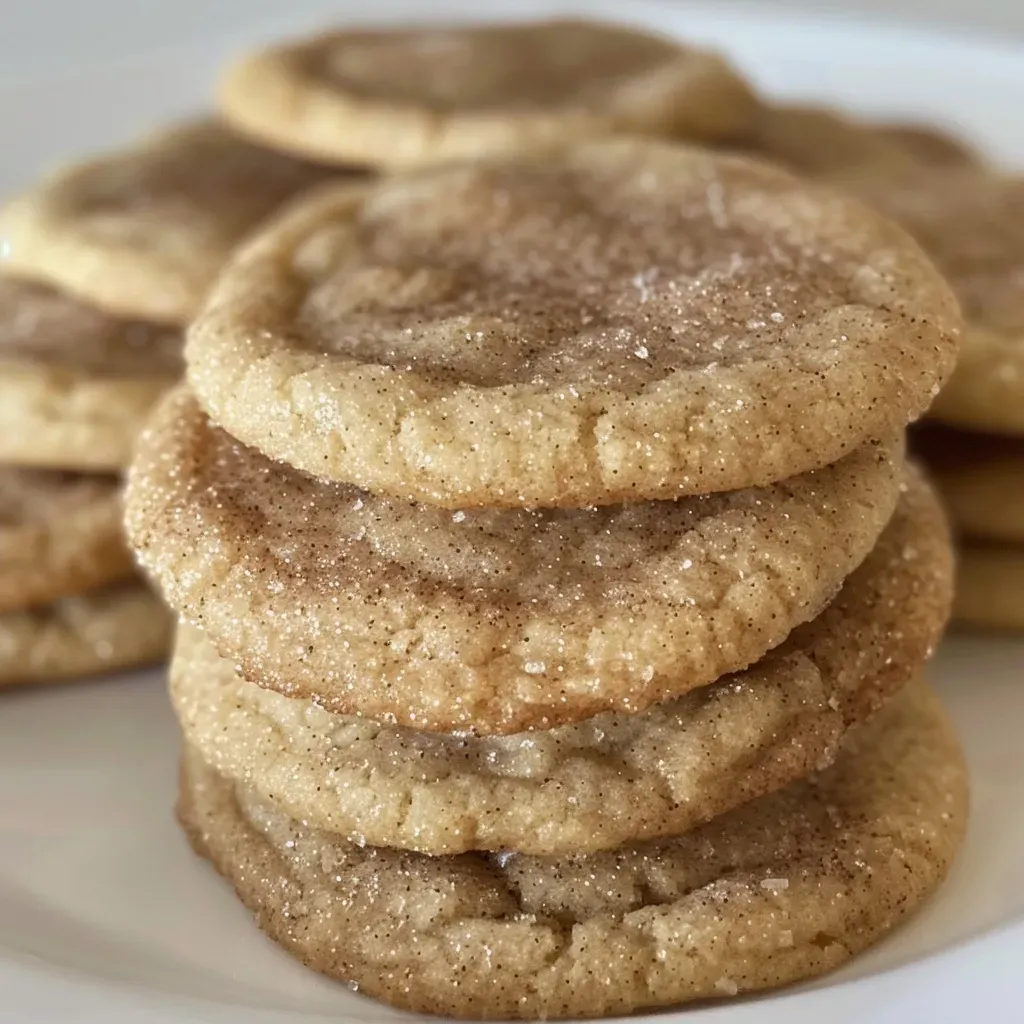 ['Close-up of golden-brown Maple Cinnamon Sugar Cookies arranged on a plate.', 'Side view of freshly baked Maple Cinnamon Sugar Cookies, showing their texture and color.', 'A cluster of Maple Cinnamon Sugar Cookies with a sprinkle of cinnamon sugar on top.', 'Soft and chewy Maple Cinnamon Sugar Cookies displayed on a rustic wooden table.']