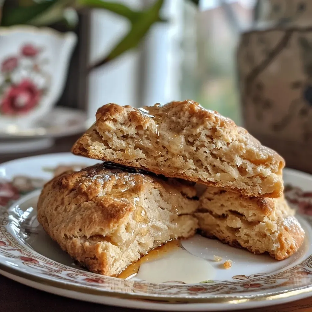 Close-up of freshly baked maple scones with a golden crust and chopped pecans.