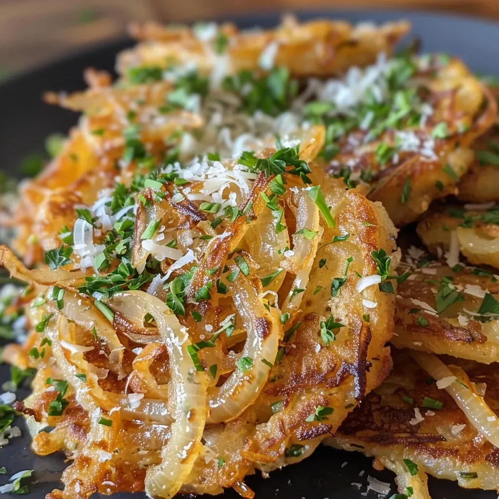 Close-up view of crispy onion fritters with a golden-brown exterior.