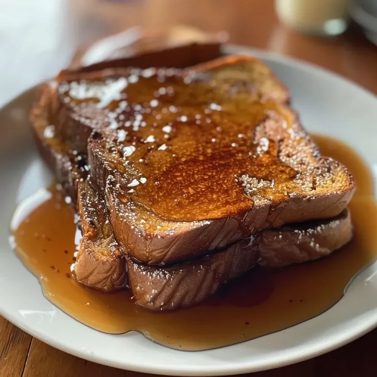 ['Close-up of Overnight Gingerbread French Toast Bake topped with powdered sugar and maple syrup.', 'A side view of a golden-brown Overnight Gingerbread French Toast Bake, garnished with a swirl of syrup.', 'Delicious slice of Overnight Gingerbread French Toast Bake showcasing its fluffy texture and spices.', 'Warm piece of Overnight Gingerbread French Toast Bake with a rich, syrupy glaze drizzled on top.']