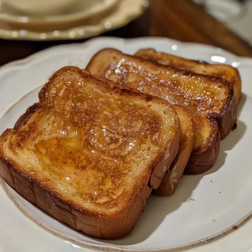 ['Close-up of Overnight Gingerbread French Toast Bake topped with powdered sugar and maple syrup.', 'A side view of a golden-brown Overnight Gingerbread French Toast Bake, garnished with a swirl of syrup.', 'Delicious slice of Overnight Gingerbread French Toast Bake showcasing its fluffy texture and spices.', 'Warm piece of Overnight Gingerbread French Toast Bake with a rich, syrupy glaze drizzled on top.']
