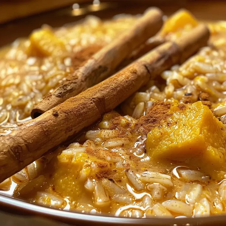 ['Close-up of creamy Pumpkin Arroz con Leche in a bowl with a smooth texture.', 'Side view of a vibrant bowl of Pumpkin Arroz con Leche topped with cinnamon.', 'Rich, orange Pumpkin Arroz con Leche with a hint of cinnamon sticks.', 'Appetizing bowl of Pumpkin Arroz con Leche showcasing its creamy consistency.']
