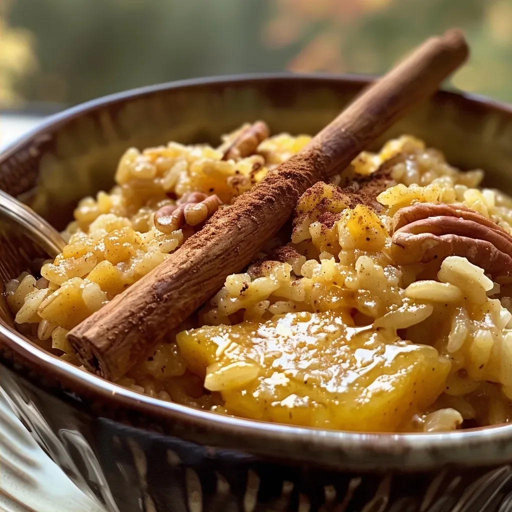Close-up of creamy Pumpkin Arroz con Leche in a bowl with a smooth texture.