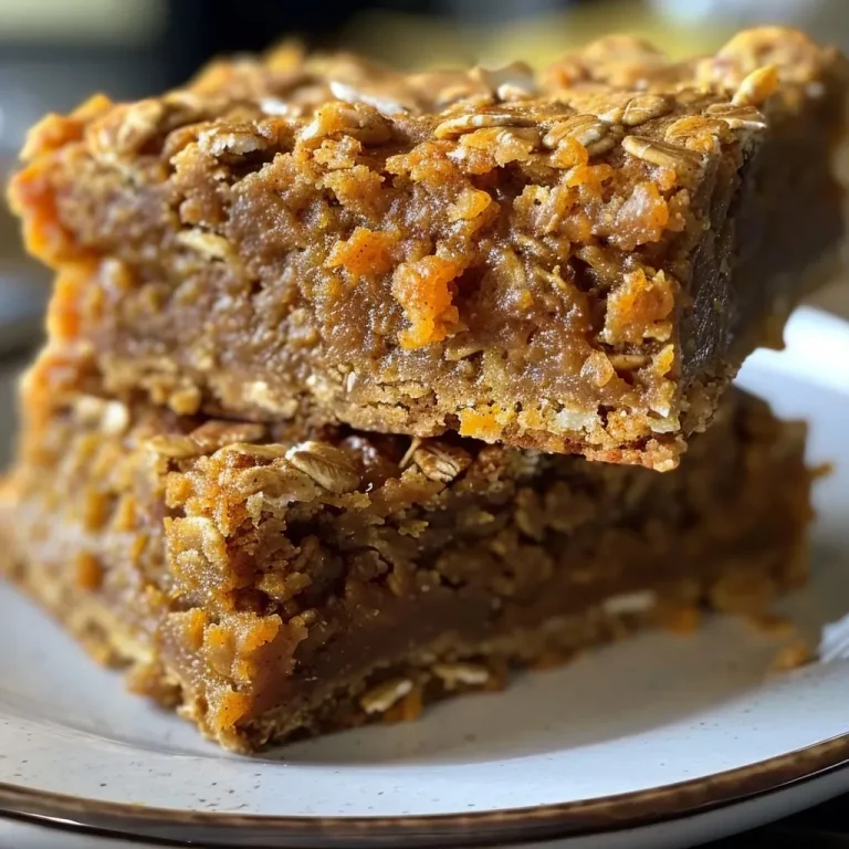 ['A close-up side view of a moist pumpkin bar, showcasing its rich texture.', 'Juicy pumpkin bar displayed with a golden-brown top and soft, creamy interior.', 'Detailed view of freshly baked pumpkin bars, emphasizing their spiced appearance.', 'Angle shot of pumpkin bars highlighting the warm hue and sprinkled spices.']