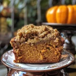 ['Close-up view of a slice of Pumpkin Bread topped with Chai Streusel, highlighting its moist texture.', 'Side view of a loaf of Pumpkin Bread with a crumbly Chai Streusel topping, showcasing spices and pumpkin.', 'Detailed shot of Pumpkin Bread served on a plate, featuring the golden crust and streusel topping.', 'Appetizing image of freshly baked Pumpkin Bread with Chai Streusel, emphasizing the rich colors and textures.']