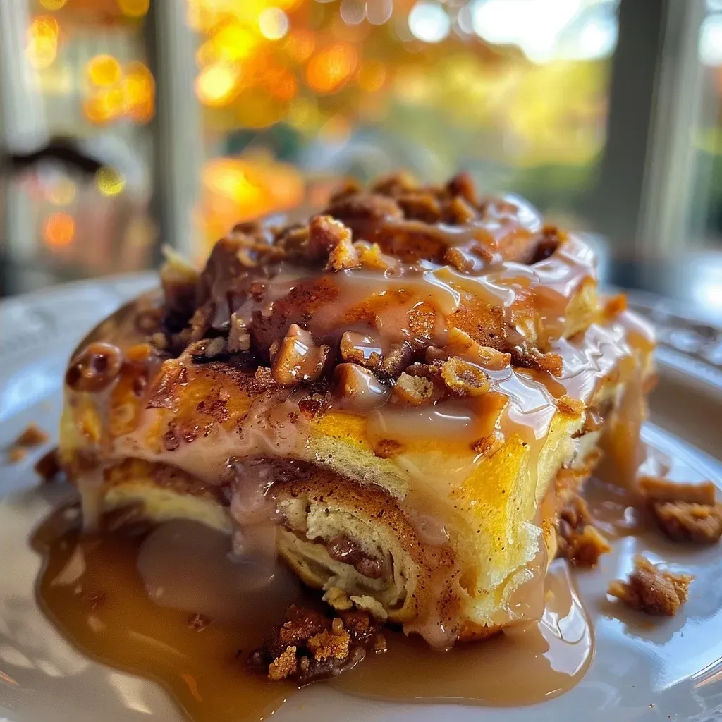 Close-up view of soft, glazed pumpkin chai cinnamon rolls with visible spices.