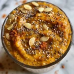 ['Close-up view of a bowl of pumpkin chia pudding with a creamy texture.', 'Side view of a delicious pumpkin chia pudding garnished with chia seeds.', 'A creamy pumpkin chia pudding in a clear glass container, showcasing its rich color.', 'Vibrant pumpkin chia pudding in a bowl, highlighting its thick consistency.']