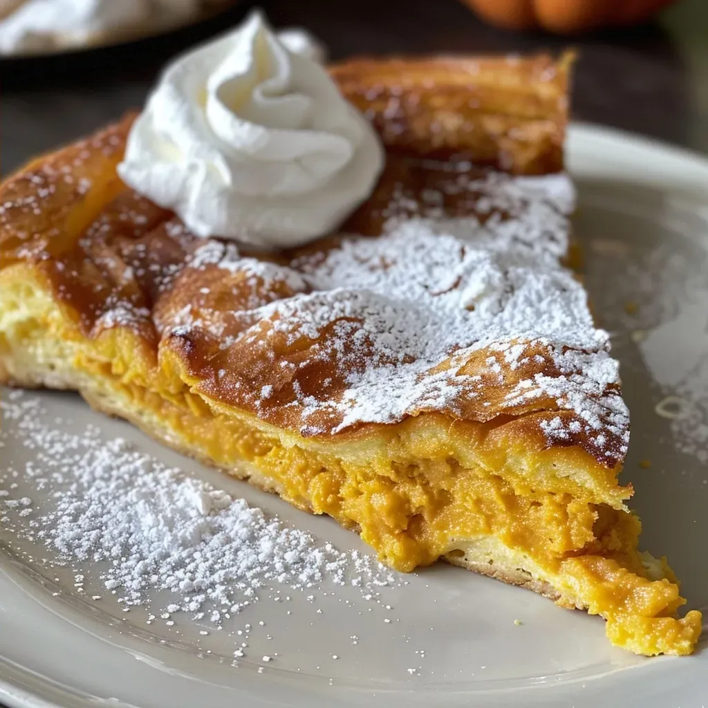 ['Close-up of a fluffy Pumpkin Dutch Baby with a golden-brown crust, topped with whipped cream and candied pecans.', 'Side view of a delicious Pumpkin Dutch Baby served in a ceramic dish, garnished with whipped cream and maple syrup.', 'Juicy Pumpkin Dutch Baby with a rich pumpkin color, served warm with a drizzle of maple syrup and nuts.', 'Savory Pumpkin Dutch Baby with a light and airy texture, showcasing its ingredients like pumpkin puree and spices.']