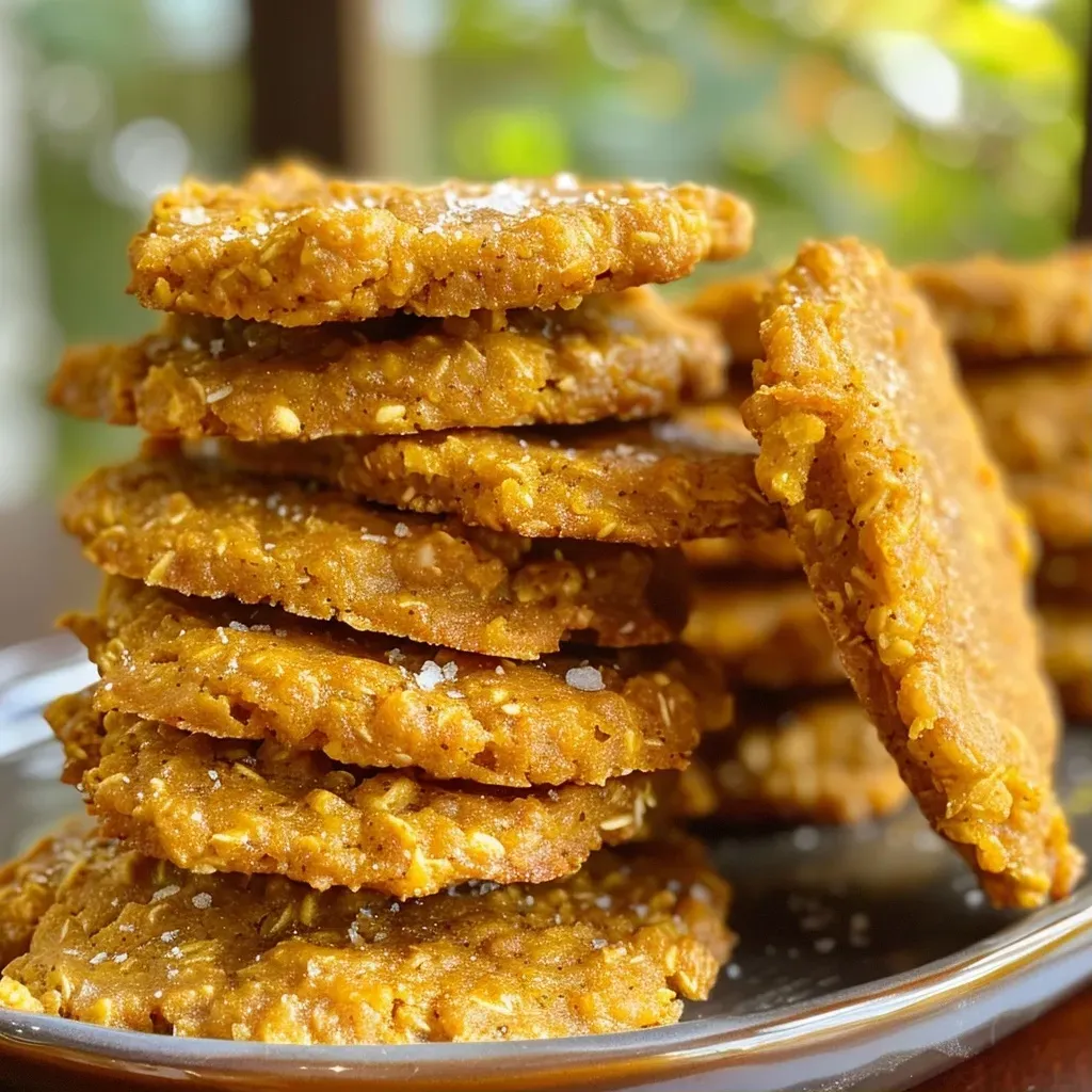 Close-up of golden-brown Pumpkin No Bake Cookies arranged on a plate.