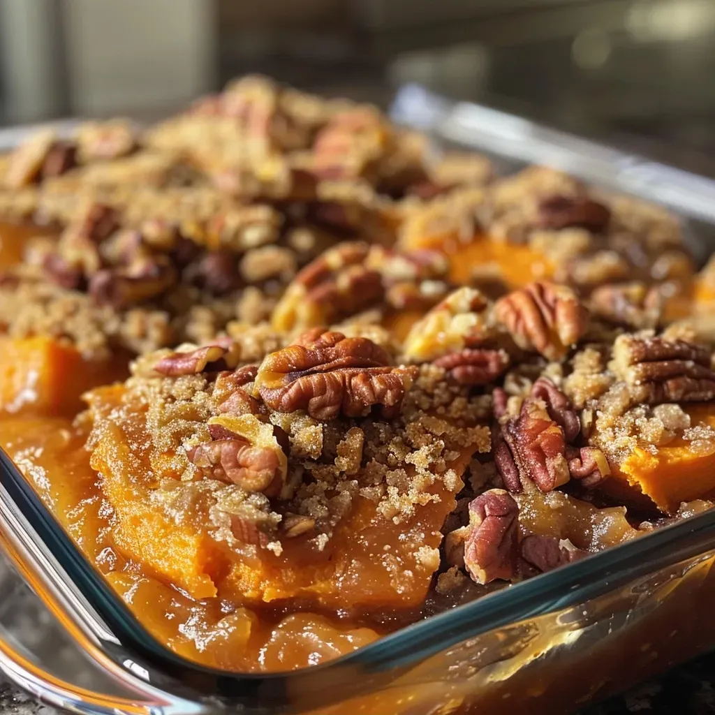 ['Side view of a slice of Pumpkin Pecan Cobbler with a golden crust and chopped pecans on top.', 'Close-up of a warm pumpkin pecan cobbler, showcasing its gooey filling and pecan topping.', 'A delicious slice of Pumpkin Pecan Cobbler, highlighting its rich texture and warm spices.', 'Detailed view of Pumpkin Pecan Cobbler, featuring its inviting layers and pecan garnish.']
