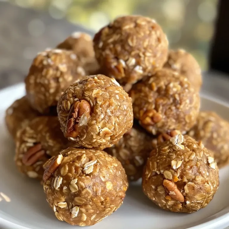 ['Close-up shot of Pumpkin Pie Energy Bites arranged neatly on a plate with a rustic background.', 'Side view of a delicious Pumpkin Pie Energy Bite with a focus on its texture and ingredients.', 'A single Pumpkin Pie Energy Bite highlighted against a wooden surface, showcasing its rich color.', 'An artful display of multiple Pumpkin Pie Energy Bites with a sprinkle of cinnamon on top.']