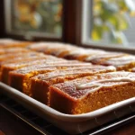 ['Side view of a moist pumpkin sheet cake with cream cheese frosting.', 'Close-up of a slice of pumpkin sheet cake topped with creamy frosting.', 'Delicious pumpkin sheet cake with a thick layer of cream cheese icing.', 'A beautifully frosted pumpkin sheet cake highlighting its spongy texture.']