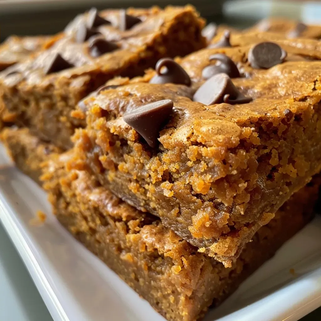 Side view of a decadent Pumpkin Spice Blondie, showcasing its moist texture.