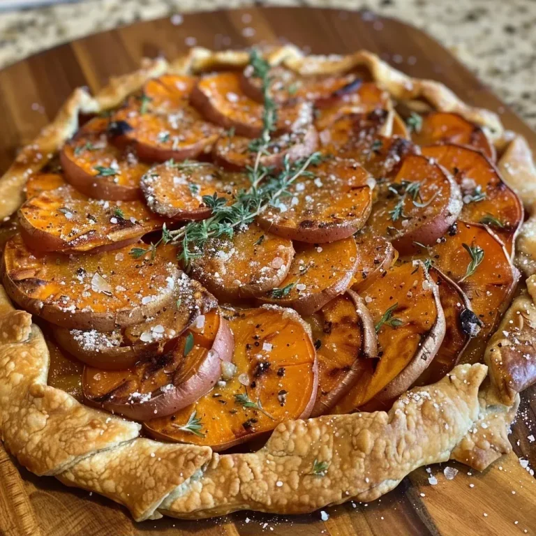 ['Close-up of a rustic sweet potato galette with caramelized onions and Gruyère cheese, showcasing its golden crust.', 'Side view of a sliced sweet potato galette featuring layers of gruyère cheese and caramelized onions.', 'Juicy and flaky rustic galette filled with sweet potatoes and onions, presented on a textured wooden surface.', 'Detailed image of a savory sweet potato galette, highlighting its crispy crust and rich, gooey cheese filling.']