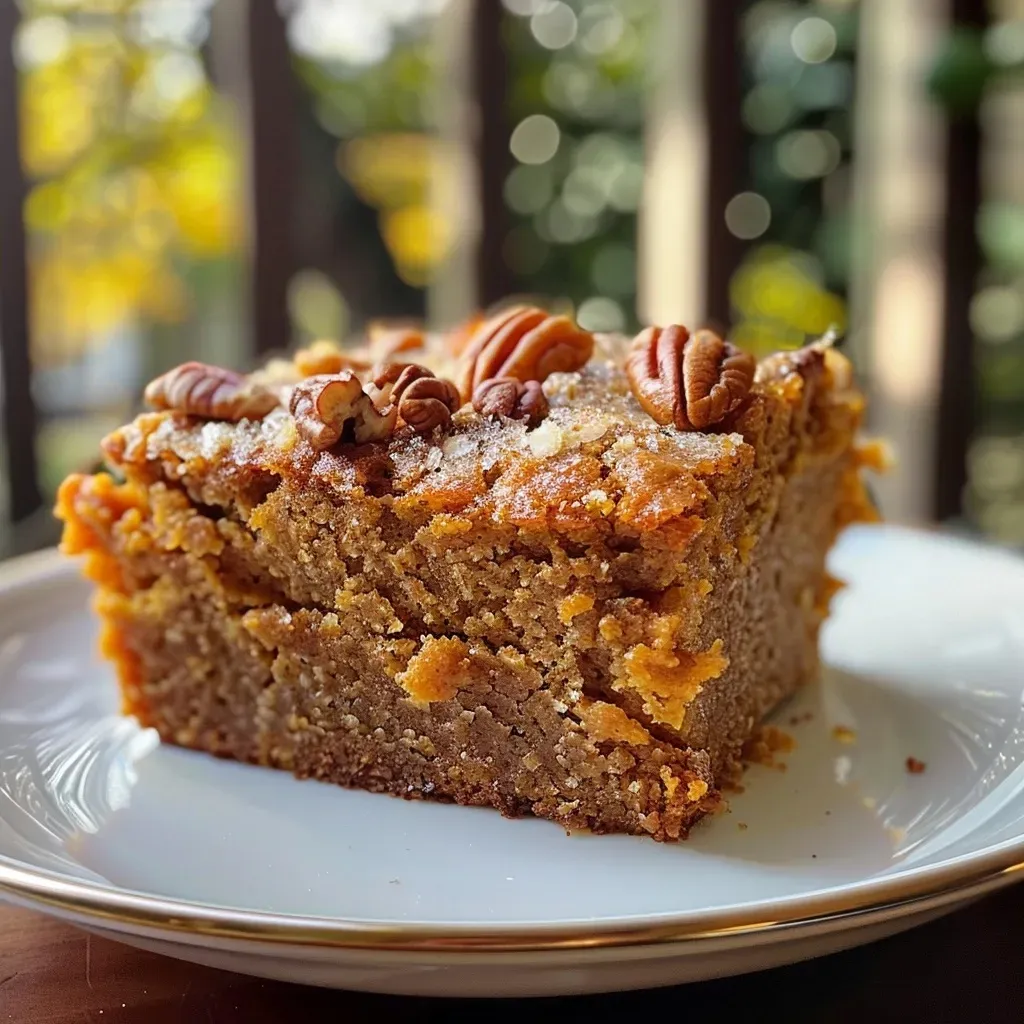 ['Side view of a moist sweet potato snacking cake adorned with cream cheese frosting and chopped pecans.', 'Close-up shot of a delicious sweet potato cake, featuring a golden-brown crust and creamy icing on top.', 'Detailed view of a freshly baked sweet potato cake, showcasing its fluffy texture and nutty toppings.', 'Appetizing slice of sweet potato snacking cake, highlighting the rich frosting and sweet potato layers.']