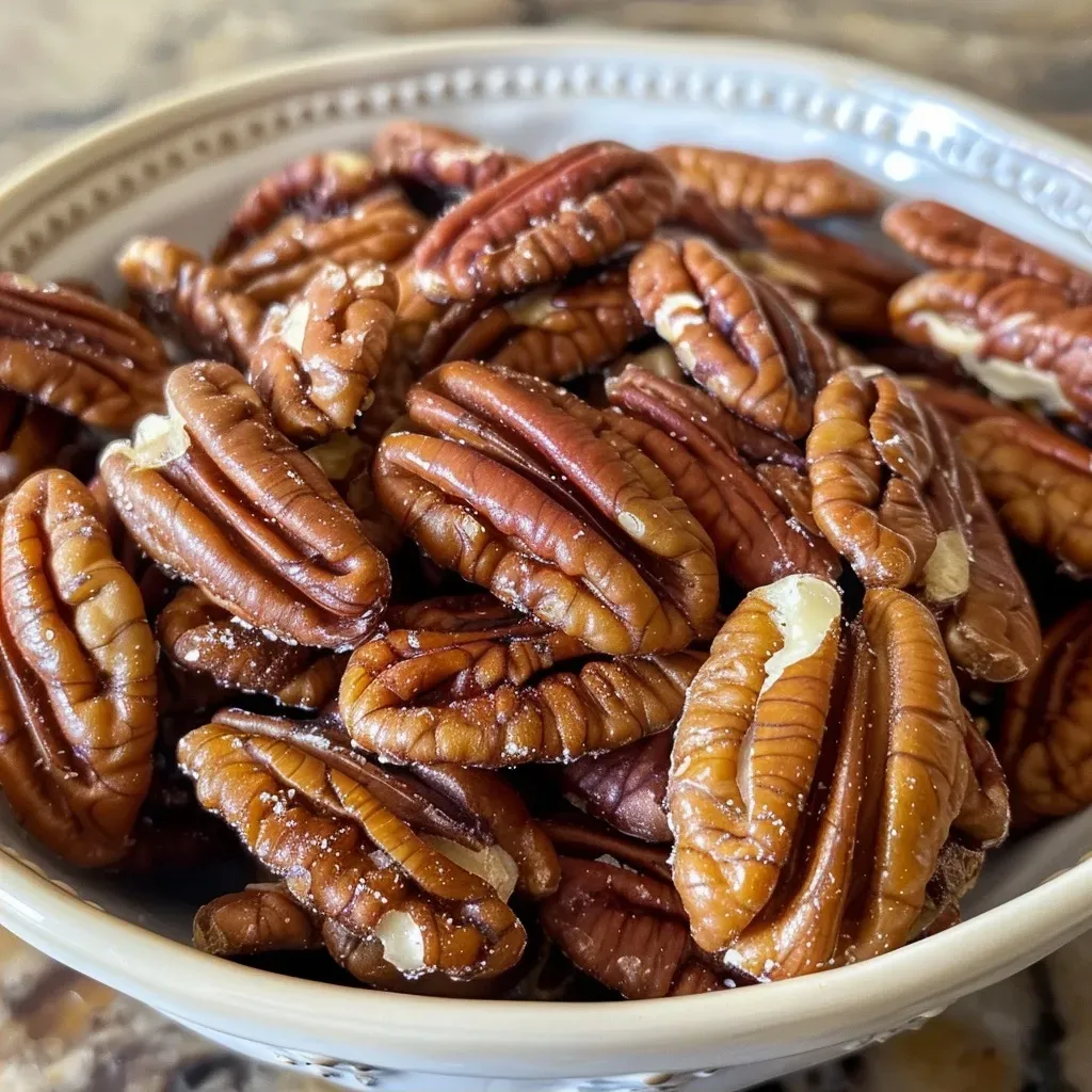 ['Close-up of toasting pecans in a skillet, showcasing their rich texture.', 'Side view of pecans being toasted, with a focus on their golden-brown color.', 'Juicy pecans in a frying pan, capturing the toasting process.', 'A detailed look at raw pecans heating up, emphasizing their transformation.']