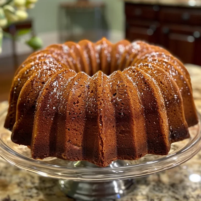 ['Close-up side view of a spiced molasses Bundt cake, showcasing its rich texture and glossy glaze.', 'A detailed side perspective of a moist spiced molasses Bundt cake, highlighting its inviting layers and warm spices.', 'Side view of a freshly baked spiced molasses Bundt cake, emphasizing its luscious surface and decorative sugar dusting.', 'Close-up image of a delicious spiced molasses Bundt cake, with visible spices and a soft, inviting appearance.']