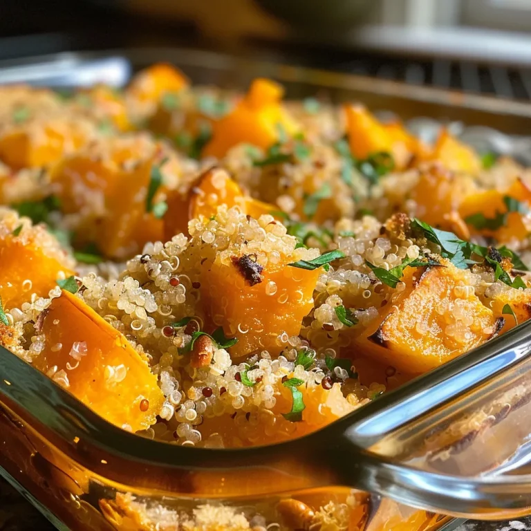 ['Close-up view of a Vegetarian Butternut Squash Quinoa Casserole with golden-brown top and visible ingredients.', 'Side view of a hearty Vegetarian Butternut Squash Quinoa Casserole in a baking dish, showcasing its layers.', 'Delicious Vegetarian Butternut Squash Quinoa Casserole with a glossy surface and diced vegetables peeking through.', 'Close-up shot of a warm, cooked Vegetarian Butternut Squash Quinoa Casserole highlighting its cheesy topping.']