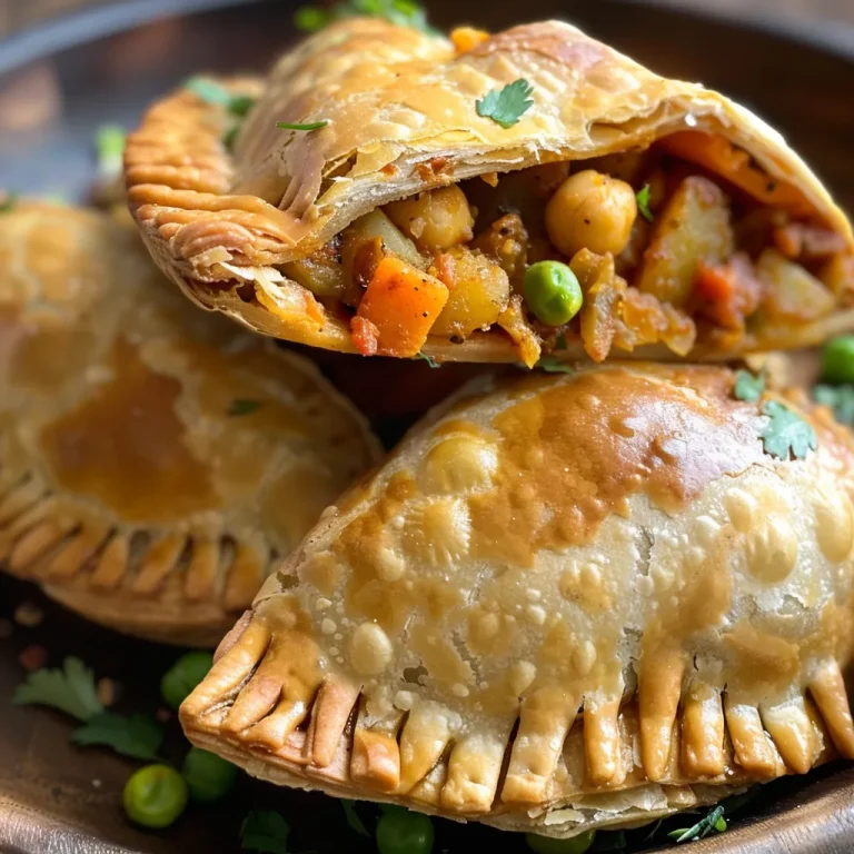 ['Close-up view of golden-brown Moroccan Chickpea Hand Pies on a plate.', 'Side view of cooked Moroccan Chickpea Hand Pies showcasing flaky crust and filling.', 'Juicy Moroccan Chickpea Hand Pies with a textured surface, freshly baked.', 'Delicious Moroccan Chickpea Hand Pies, cut open to reveal vibrant filling.']