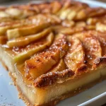 ['Close-up view of a vegan apple tart with a flaky crust and apple slices.', 'Side view of a baked vegan apple tart topped with a sprinkle of cinnamon.', 'Delicious vegan apple tart, showcasing golden-brown baked apples and crust.', 'Detailed image of a vegan apple tart with a glossy apricot jam glaze.']