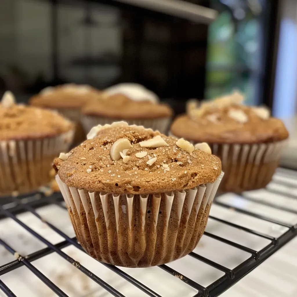 ['Close-up view of moist Vegan Chai Muffins with a golden-brown top, showcasing spices.', 'Side view of Vegan Chai Muffins, highlighting their fluffy texture and warm color.', 'Deliciously baked Vegan Chai Muffins, featuring visible cinnamon and spice flecks.', 'A tantalizing image of Vegan Chai Muffins with a crisp exterior and soft interior.']
