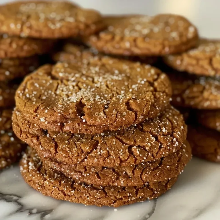 ['Close-up of a juicy vegan ginger molasses cookie with a golden-brown exterior.', 'Side view of a soft vegan ginger molasses cookie, showcasing its chewy texture and rich color.', 'Detailed image of a vegan ginger molasses cookie, emphasizing its warm spices and glossy finish.', 'A fresh vegan ginger molasses cookie with a sprinkle of sanding sugar, highlighting its inviting appearance.']