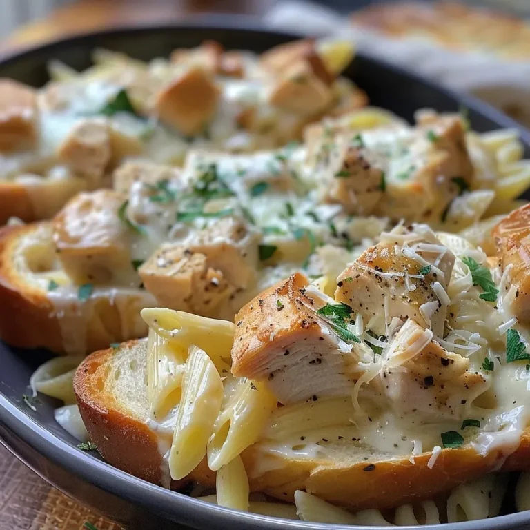 Whip Up These Chicken Alfredo Garlic Bread Bowls for a Cozy Feast! Chicken Alfredo Garlic Bread Bowls