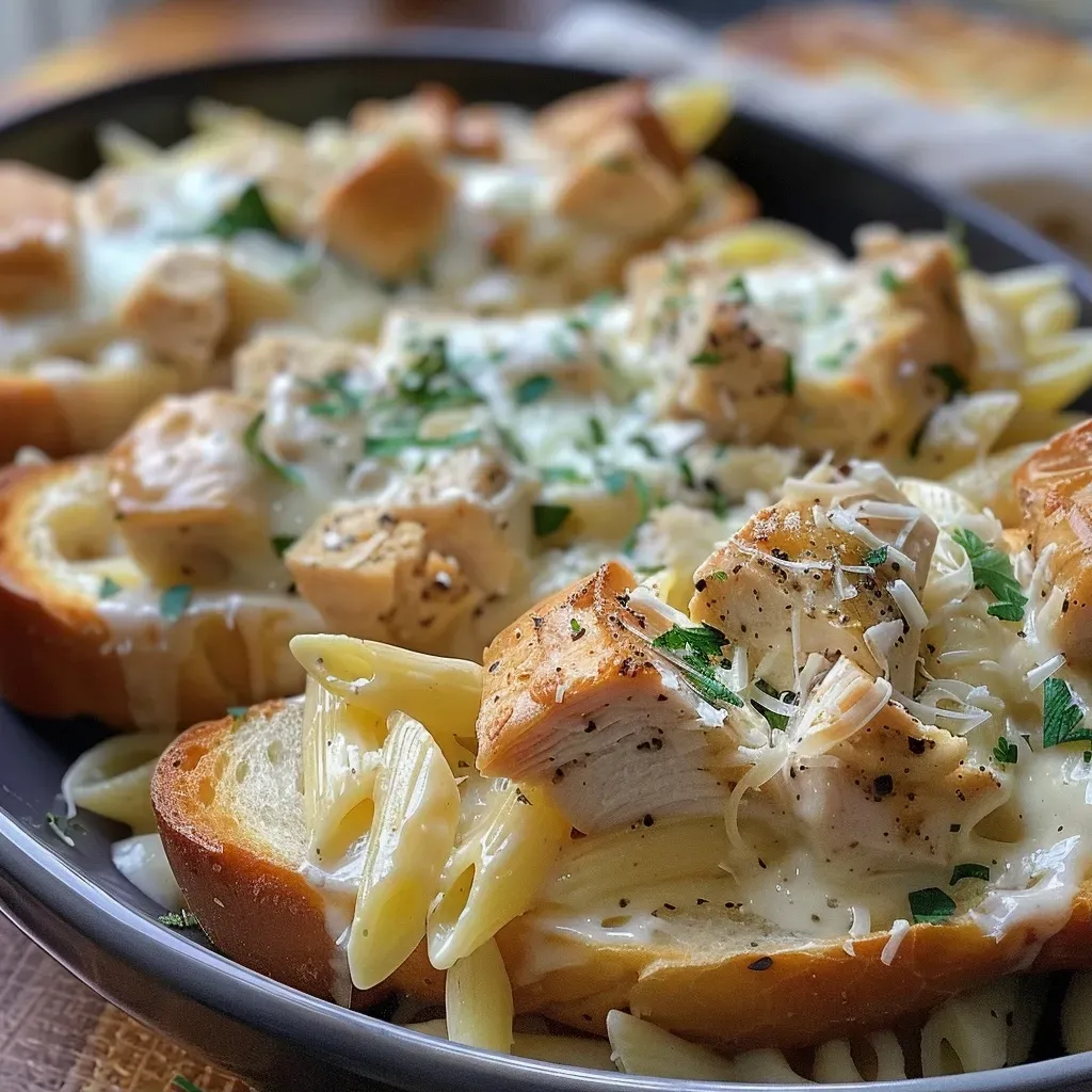 Chicken Alfredo Garlic Bread Bowls