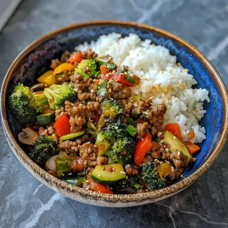 Sizzle and Spice: Your New Favorite Ground Beef Stir-Fry Bowl Spicy Ground Beef Stir-Fry Bowl with Garlic Veggies & Steamy Rice